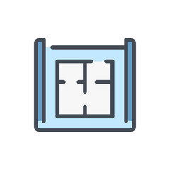 Home plan color line icon. House blueprint vector outline colorful sign.