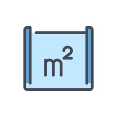 Square meter plan color line icon. Blueprint with dimensions vector outline colorful sign.