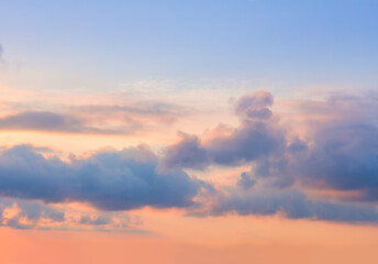 Majestic pastel sunrise sundown sky background with dramatic colorful clouds