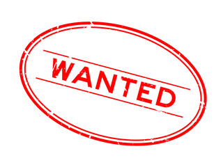 Grunge red wanted word oval rubber seal stamp on white background