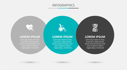 Set Wheelchair for disabled person, Medical heart inspection and DNA symbol. Business infographic template. Vector