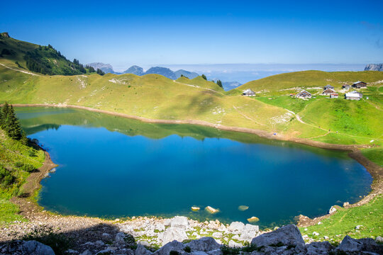 Lac De Lessy and Mountain landscape in The Grand-Bornand, France