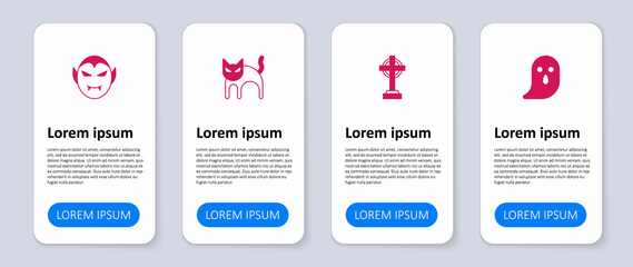 Set Ghost, Tombstone with cross, Black cat and Vampire. Business infographic template. Vector