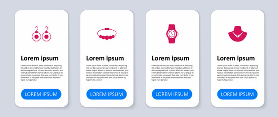 Set Necklace on mannequin, Wrist watch, Bracelet jewelry and Earrings. Business infographic template. Vector