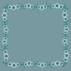 Frame of flowers on a square background stylized flowers and leaves - graphics. Scarf, tile, square