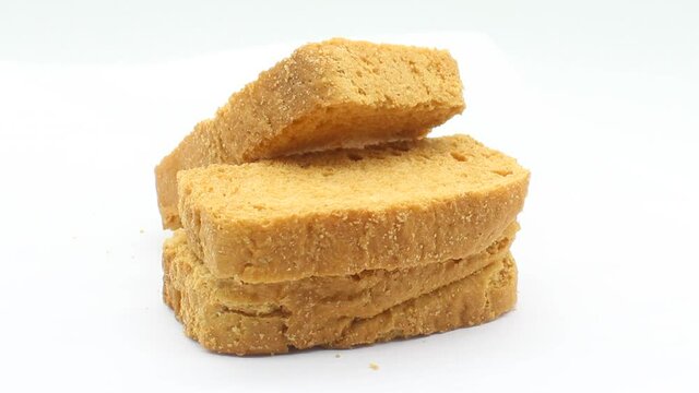 Crispy rusk on white background with selective focus