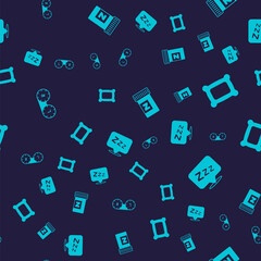 Set Contact lens container, Pillow, Sleeping pill and Sleepy on seamless pattern. Vector