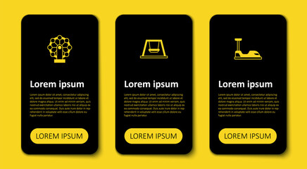 Set Bumper car, Swing for kids and Ferris wheel. Business infographic template. Vector