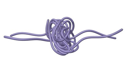 Several blue ropes are randomly curled up into a ball on white background. 4K flat cartoon style animation.