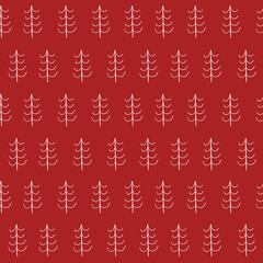 Red christmas pattern with treee. Simple vector pattern for textile, fabric and paper.
