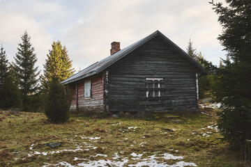 Abandoned farmhouse of a summer farm up in the Totenåsen Hills, Norway.