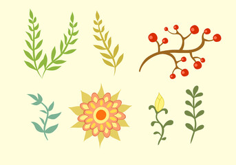 Set of floral elements for graphic and web design. Vector illustrations for design, beauty, weddings and events, fashion, natural and organic products, spa and wellness, environment