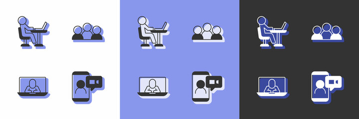 Set Video chat conference, Freelancer, and Meeting icon. Vector