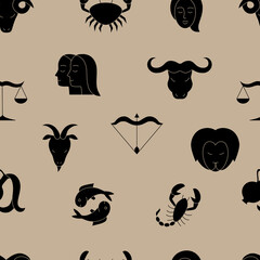 Materiał do szycia Seamless pattern of astrological zodiac signs icons.