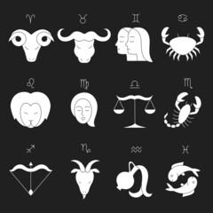 Set of astrological zodiac signs icons.