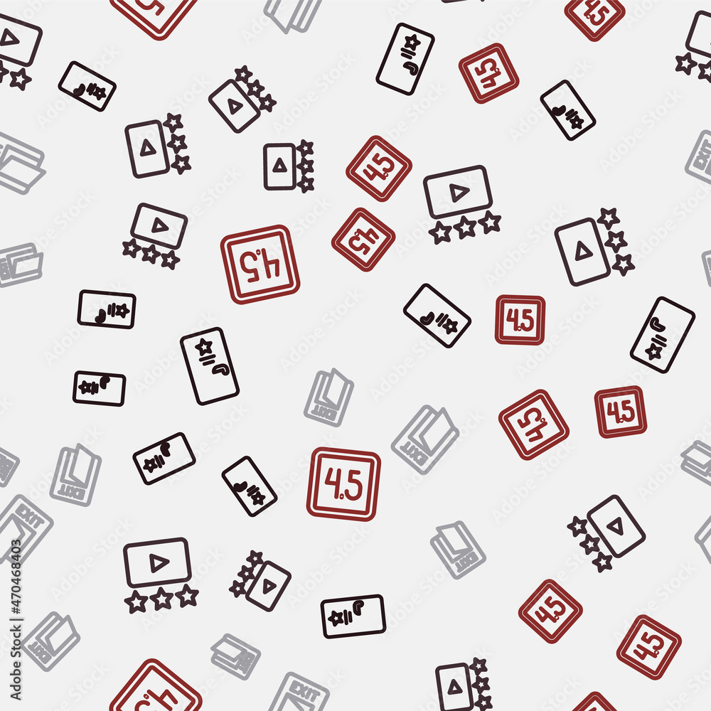 Poster set line backstage, rating movie, fire exit and on seamless pattern. vector