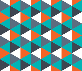 Abstract geometric seamless pattern. Colorful ornamental design with triangles. Retro background. Print for textile, wallpaper, scrapbooking, wrapping paper, web and decoration. Mosaic imitation. 