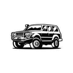 Overland truck 4x4 monochrome vector isolated. Offroad car illustration