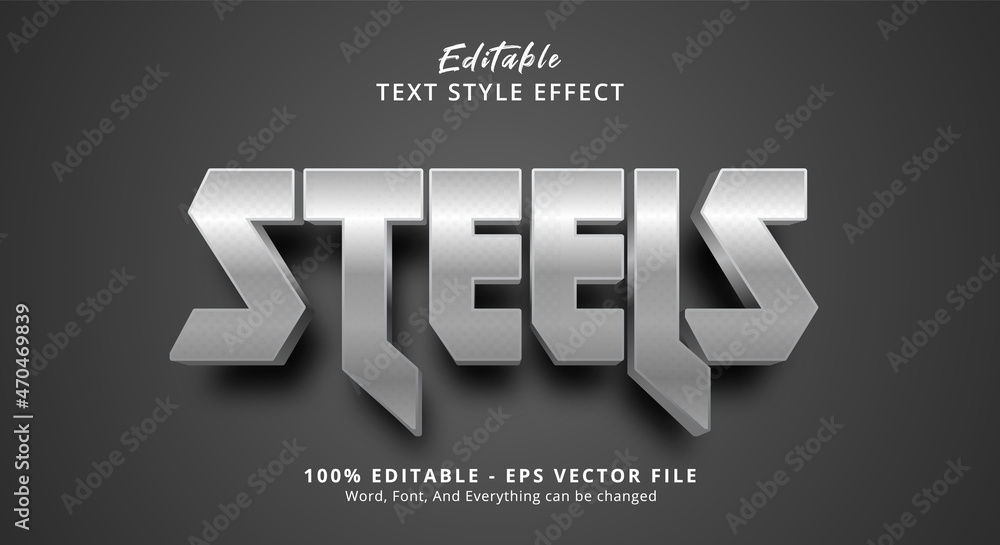 Poster editable text effect, steels text on silver color style effect
