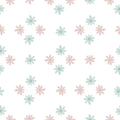 Geometric ditsy flowers seamless pattern isolated on white background. Simple chamomile print.