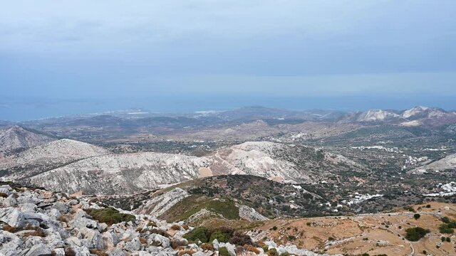 Landscape of Naxos, Greece seen from the peak of Mount Zeus