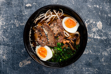 Homemade Japanese Pork Tonkotsu ramen with pork