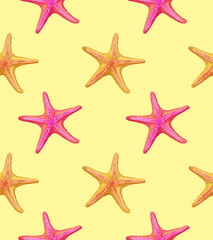 Fototapeta na wymiar Seamless pattern with starfish. Hand-drawn illustration, coloredKeywords language: En