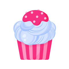 Cupcake or muffin with blue cream and pastry topping.