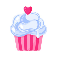 Cupcake or muffin with blue cream and heart.