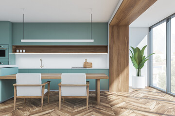 Minimalist green and white kitchen