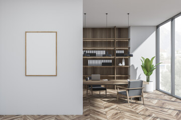 Wall mockup with wood executive office on background
