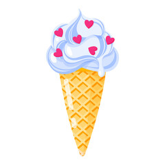 Blue Ice cream cone or sundae with hearts
