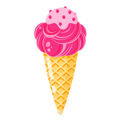 Ice cream cone or sundae with pink topping.