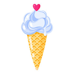 Blue Ice cream cone or sundae with heart.