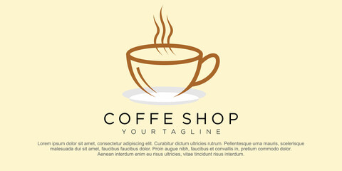 A cup of hot black aroma coffee logo isolated on white background. Stylized graphic vector