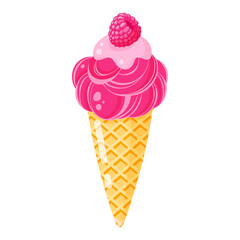 Pink Ice cream cone or sundae with raspberry.