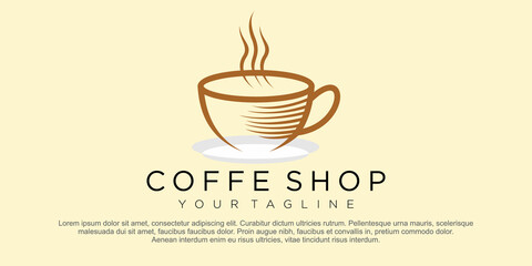 A cup of hot black aroma coffee logo isolated on white background. Stylized graphic vector