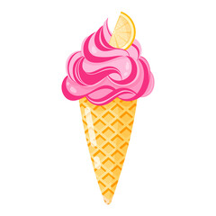 Pink Ice cream cone or sundae with lemon.