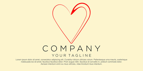 Logo Heart shape vector. Love illustration. Hand drawn design for Valentine's day card background. Web icon, symbol, sign. Romantic wedding invitation