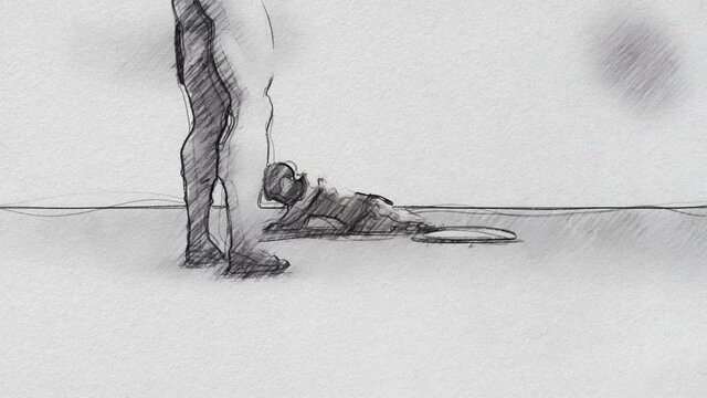 Hector Defeated By Achilles Cartoon Sketch Style