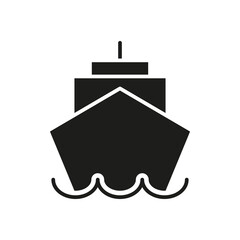 Boat black icon. Cruise ship silhouette sign. Ocean and sea transport symbol. Vector isolated on white.