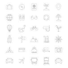 Travel line icons set. Vocation outline large collection. Vector isolated on white.
