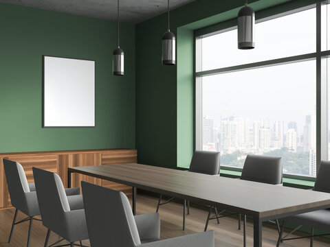 Canvas in green meeting room. Corner view.