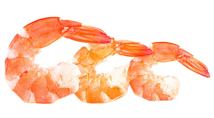 Cooked unshelled tiger shrimps isolated on a white background