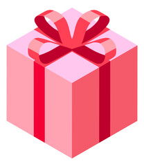 Pink gift box with red ribbon. Romantic present icon