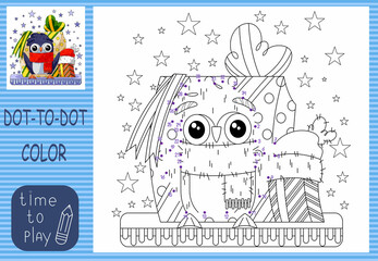 
children's educational game. coloring. connect the dots. penguin gifts.