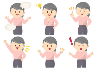 Elderly women with various gestures,さまざまな仕草の年配の女性