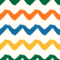 Behang Schilder en tekenlijnen Hand getekend eenvoudig naadloos patroon met kleurrijke zigzaglijnen. Abstracte illustratie. Ruwe penseelstreken vector achtergrond.