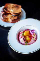 gourmet beetroot hummus with toasts