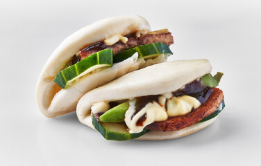  Two bao bun isolated on a white background